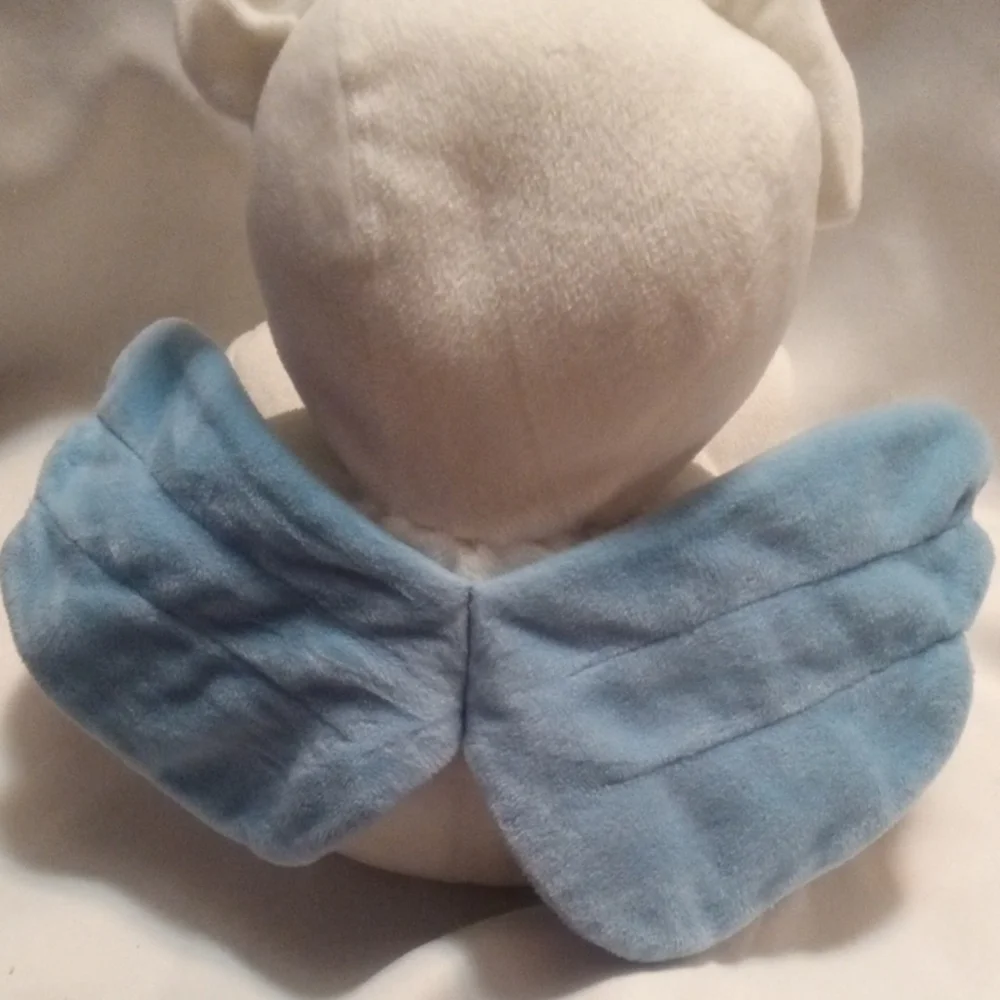 Adorable White Plush Bear with Blue Angelic Wings And Stars